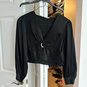 Zara Black Satin Blouse with Knot Detail